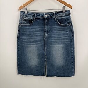 Risen Jeans Women's 1XL Medium Wash Raw Hem Denim Skirt Front Slit